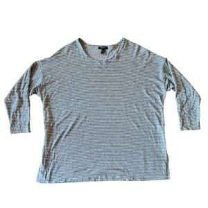 Eileen Fisher Woman 1X Striped Top Gray White Stretch Soft Cozy Long Sleeve